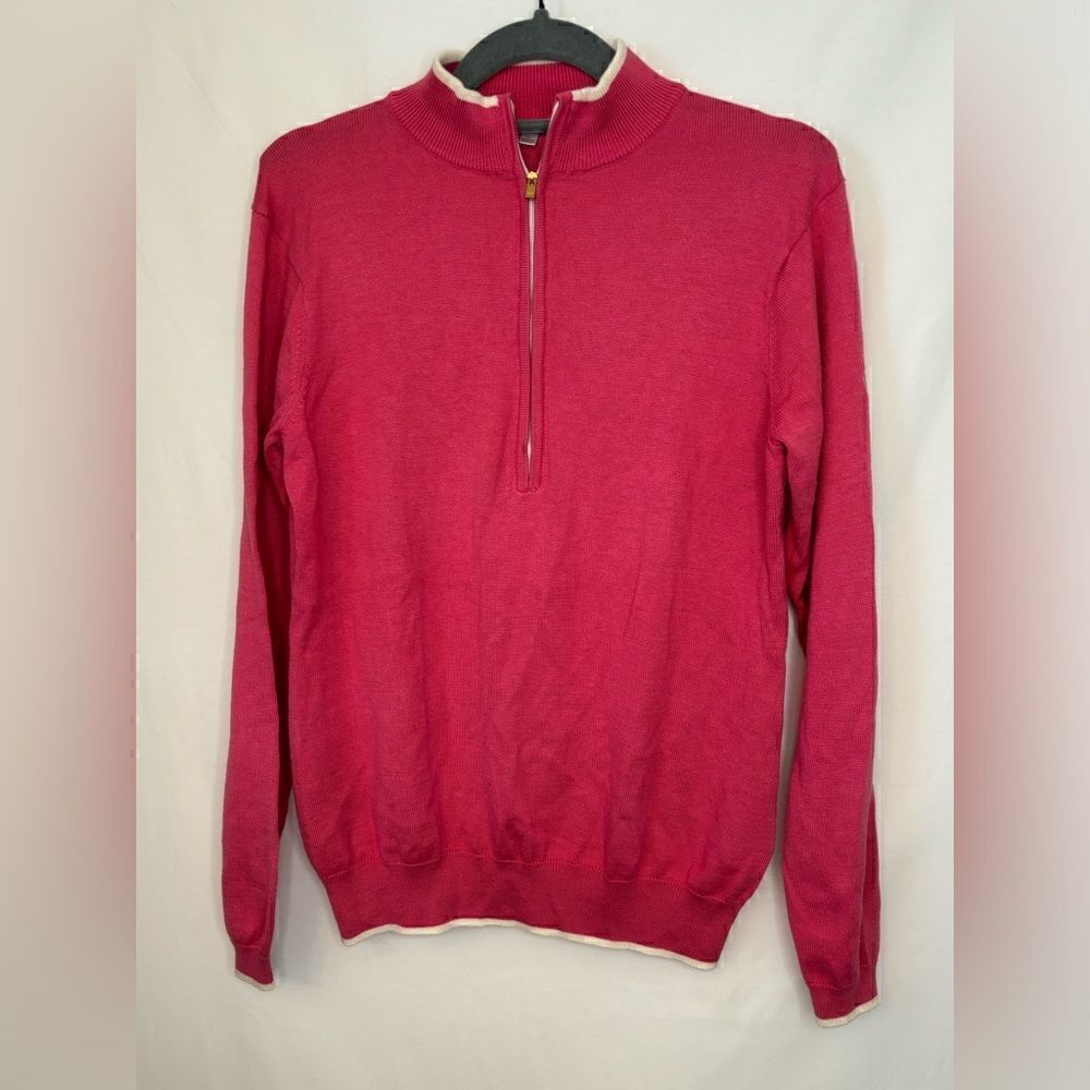 Peter Millar pink quarter zip up long sleeve sweater Size large
